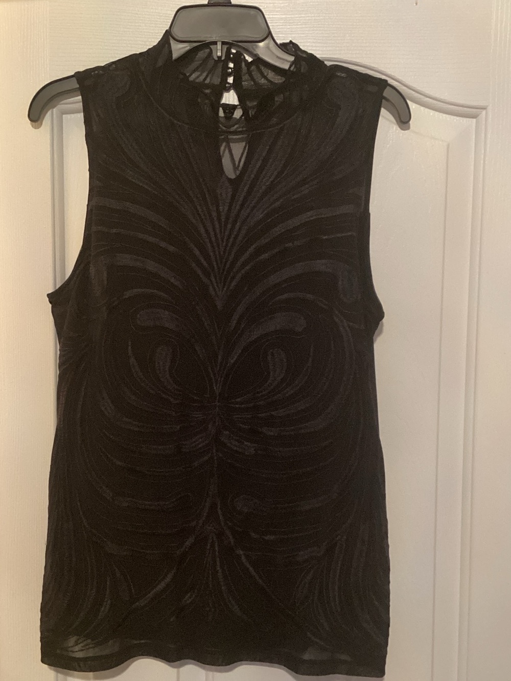 INC International Concepts Black Sleeveless Mock Neck Velvet-Texture Tank